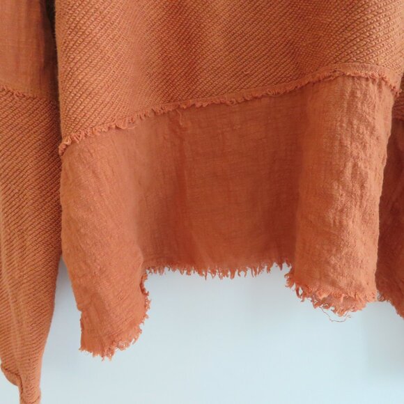 FREE PEOPLE Zoe Oversized Cowl Neck Pullover Gauze Trim Burnt Orange - Size M - Picture 4 of 16